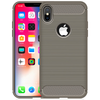 HIGE/苹果XS Max手机壳 商务简约拉丝碳纤维工艺硅胶软壳套 iphoneXS Max手机保护壳 6.5英寸 灰色