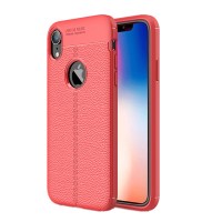 HIGE/苹果XR手机壳 荔枝纹手机套iphone XR硅胶保护套 简约硅胶全包商务软壳 6.1英寸 红色