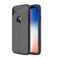 HIGE/苹果XR手机壳 荔枝纹手机套iphone XR硅胶保护套 简约硅胶全包商务软壳 6.1英寸 黑色