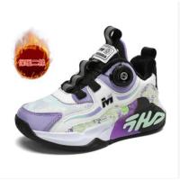 邦塞斯 旋转纽扣篮球鞋女童运动鞋儿童鞋透气板鞋2022新款跑步鞋加绒二棉