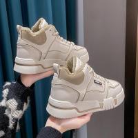 邦塞斯 高帮加绒厚底小白帆布板鞋女秋冬ins潮2022年新款加绒百搭休闲运动鞋