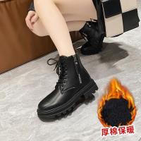 邦塞斯 系带马丁靴女鞋2022年新款网红秋冬季雪地加绒瘦瘦秋季短靴子