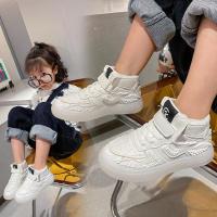 邦塞斯 冷粘高品质高帮休闲鞋男童女童保暖鞋防滑耐磨防水鞋白色