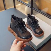 邦塞斯 童鞋新款皮面加绒马丁靴高帮棉鞋时尚皮鞋百搭学生鞋男女童高帮靴