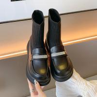 邦塞斯 袜子靴女冬秋季复古小个子厚底针织瘦瘦弹力连袜靴子日系jk小皮