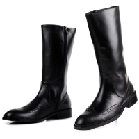 歌爱妮2021轻奢定制高端新款英伦潮流男靴子韩版花高帮靴真皮透气高帮皮靴男长靴子