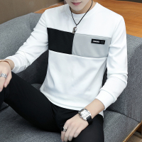 歌爱妮2019秋装T恤男韩版圆领体恤衫白潮流秋衣撞色透气运动男装外套上衣服