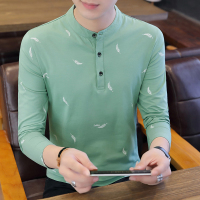 歌爱妮2019秋季打底衫立领Polo衫男潮流纯棉青年款长袖T恤上衣服秋衣保罗衫