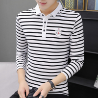 歌爱妮2019秋季韩版潮流男士有带领长袖T恤纯棉条纹体恤翻领青年男装Polo衫