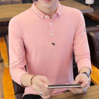 歌爱妮2019纯棉秋季休闲男装 修身港风纯色polo衫男士翻领保罗衫男长袖T恤潮