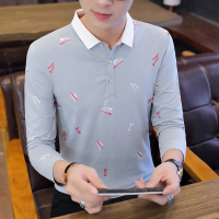 歌爱妮2019秋季衬衫领T恤男士长袖polo衫大码修身衣服纯棉翻领体桖青年上衣