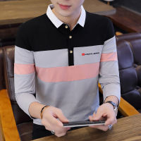 歌爱妮2019秋季衬衫领T恤男士长袖polo衫大码修身衣服纯棉翻领体桖青年上衣