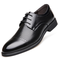 歌爱妮2021真皮凉鞋男全牛皮打孔包头棕色镂空透气皮鞋有鞋带男装黑色防臭土