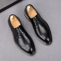 歌爱妮2021男士商务正装尖头皮鞋韩版潮流青少年英伦新郎结婚增高布洛克男鞋