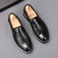 歌爱妮2021男士商务正装皮鞋韩版青年套脚一脚蹬豆豆鞋英伦内增高懒人休闲鞋