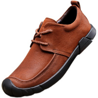 歌爱妮2021休闲皮鞋男英伦百搭真皮软底系带宽脚棕色男式休闲鞋子中年秋冬季