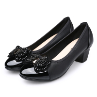 歌爱妮2021春秋季妈妈鞋真皮软底中年女士单鞋粗跟中老年皮鞋工作鞋中跟女鞋