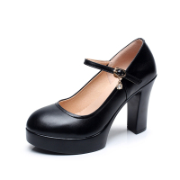 歌爱妮2021真皮浅口圆头防水台超高跟粗跟形体鞋厚底合唱团演出鞋模特走秀鞋