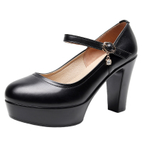 歌爱妮2021真皮圆头模特训练专用高跟鞋女 10公分一体跟粗跟t台旗袍走秀鞋