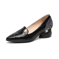 歌爱妮2021春秋季新款中跟漆皮工作女鞋尖头真皮时尚粗跟女单鞋