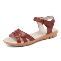 歌爱妮2021妈妈凉鞋夏真皮软底中年女士凉鞋老人平跟平底防滑大码中老年女鞋