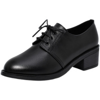 歌爱妮2021真皮中年女士皮鞋春秋粗跟单鞋中跟英伦软底工作鞋41休闲妈妈鞋43