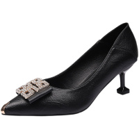 歌爱妮真皮中跟单鞋女春秋2021新款细跟百搭软皮小跟性感尖头工作小皮鞋