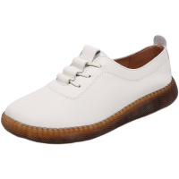 歌爱妮2021真皮春秋季休闲鞋舒适平底平跟牛筋软底皮鞋防滑中年女鞋妈妈单鞋