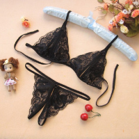 露黛茜黑色性感蕾丝睡衣极度诱惑蕾丝吊带文胸内裤女三点火辣内衣套装三点式情趣内衣套装开档内裤
