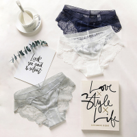 露黛茜3条装2019春夏冰丝内裤女蕾丝镂空火辣性感无痕透明中低腰少女士三角裤头黑色 白色 灰色