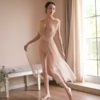 露黛茜女士2019春夏季情趣内衣女式新娘透视诱惑睡衣开叉网纱透明长款薄纱骚薄款睡裙勾引男人套装用品睡裙+T裤锦纶