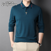 千锦鸟(Qianjinniao)春秋季男士长袖t恤纯棉翻领T恤2022休闲百搭POLO衫中青年公务员上班体恤衫爸爸装4