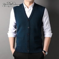 千锦鸟2022年新款中老年男士羊毛马甲背心秋冬季商务休闲坎肩针织衫纯色鸡心领毛衣年休闲百搭保暖套头t恤V领打底衫