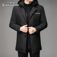 千锦鸟羽绒服男士中长款款大码冬装连帽棉衣帽子可拆卸中青年休闲百搭派克羽绒外套2022新款男装90白鸭绒保暖防寒男装棉服