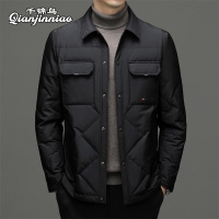 千锦鸟男士轻薄款羽绒服短款翻领冬装棉衣2022冬季新款中青年公务员上班90白鸭绒轻商务简约羽绒夹克外套加大码保暖防寒男装