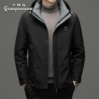 千锦鸟男士加厚羽绒服短款翻领内胆可拆卸冬装夹克外套90白鹅绒棉衣2022冬季新款爸爸公务员百搭羽绒保暖加大码男装上衣