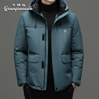 千锦鸟加厚男士羽绒服短款连帽轻商务冬季夹克外套90白鸭绒百搭棉衣2022冬季新款公务员下乡工作羽绒棉袄保暖加大码男装