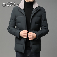 千锦鸟高档男士羽绒服短款翻领冬季保暖夹克外套90白鸭绒棉衣2022冬季新款中青年爸爸公务员上班工作羽绒棉袄加大码男装上衣