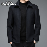 千锦鸟中老年男士羊毛呢子大衣短款爸爸装加绒加厚翻领冬季呢子夹克外套2022新款公务员上班退休干部商务休闲保暖男装上衣1