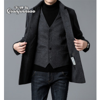 千锦鸟男士羊毛双面呢子大衣中长款中年爸爸翻领冬季加厚外套有马甲2022新款公务员干部外出商务考察保暖棉衣棉服大衣男装上衣