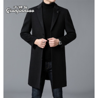 千锦鸟男士羊毛双面呢子大衣中长款中青年冬季加厚西服外套2022新款白领公务员干部外出商务帅气西装领保暖棉衣棉服大衣男装上