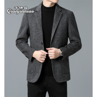 千锦鸟男士羊毛双面呢子大衣短款中青年冬季加厚西服外套2022新款白领公务员干部外出商务帅气西装保暖棉衣棉服大衣男装上