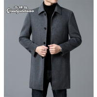 千锦鸟男士羊毛双面呢子大衣中长款中青年冬季加厚风衣翻领外套2022新款白领公务员干部外出商务帅气保暖棉衣棉服大衣男装上