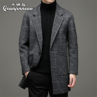 千锦鸟中青年男士羊毛双面呢子大衣中长款冬季加厚风衣格子外套2022新款白领公务员爸爸干部上班商务帅气保暖棉衣棉服大衣男装