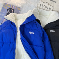 女式两面穿羊羔毛外套2024新款冬装加绒韩版宽松面包服学生双面穿棉衣