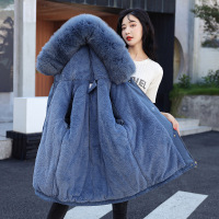 2024新款女式连帽冬季派克服短款皮毛一体棉服外套