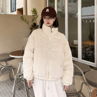 2023冬季新款灯芯绒立领宽松棉衣女式短款学生加厚棉服面包服外套