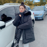 棉服女中长款2023新款韩版宽松工装面包服棉衣冬季大毛领连帽外套