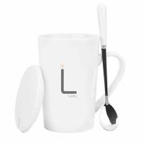 哲飞家居 陶瓷杯子水杯创意水杯情侣水杯韩版咖啡杯简约马克杯带盖勺大容量家用茶杯生活日用水具水杯家居日用