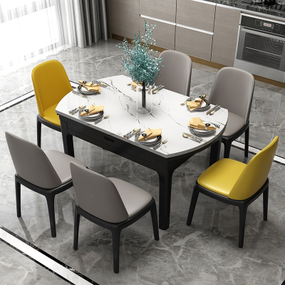 理线家大理石餐桌椅组合实木餐桌现代简约折叠可伸缩圆桌家用小户型饭桌